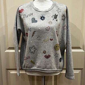 LIKE NEW!!! Twin-Set Simona Barbieri Gray Embellished Sweatshirt